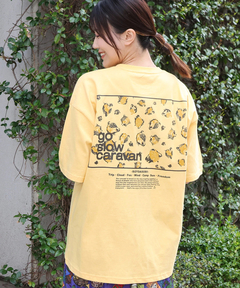 go slow caravan USAコットンスクエアロゴバックプリントTシャツ