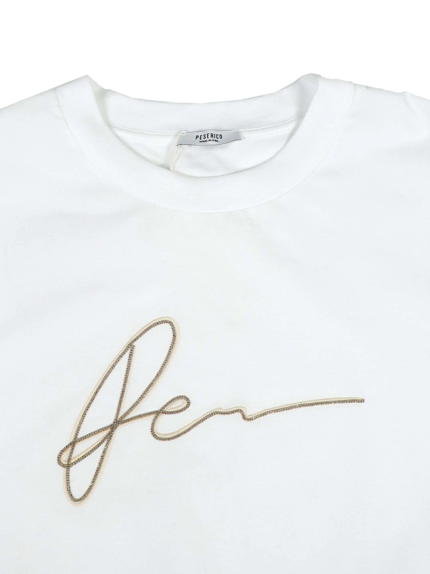 PESERICO ボールチェーン　Tシャツ　サイズ42 フロントボールチェーンロゴ飾りコットンTシャツ / PESERICO