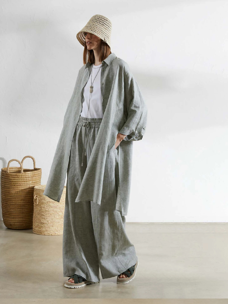 PESERICO(ペセリコ) |麻100％ワイド幅ロングシャツ