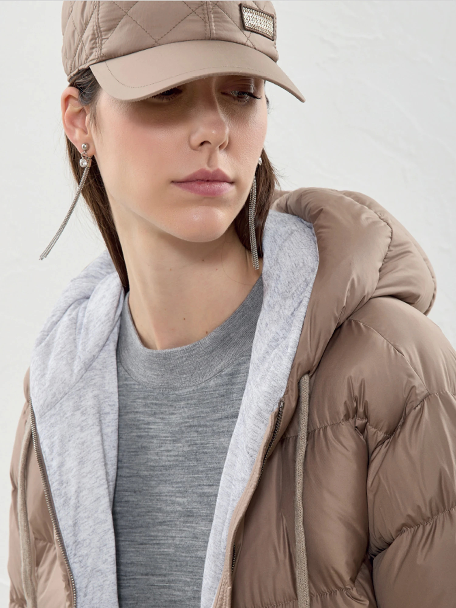 Short down jacket in laminated viscose blend flannel | Peserico