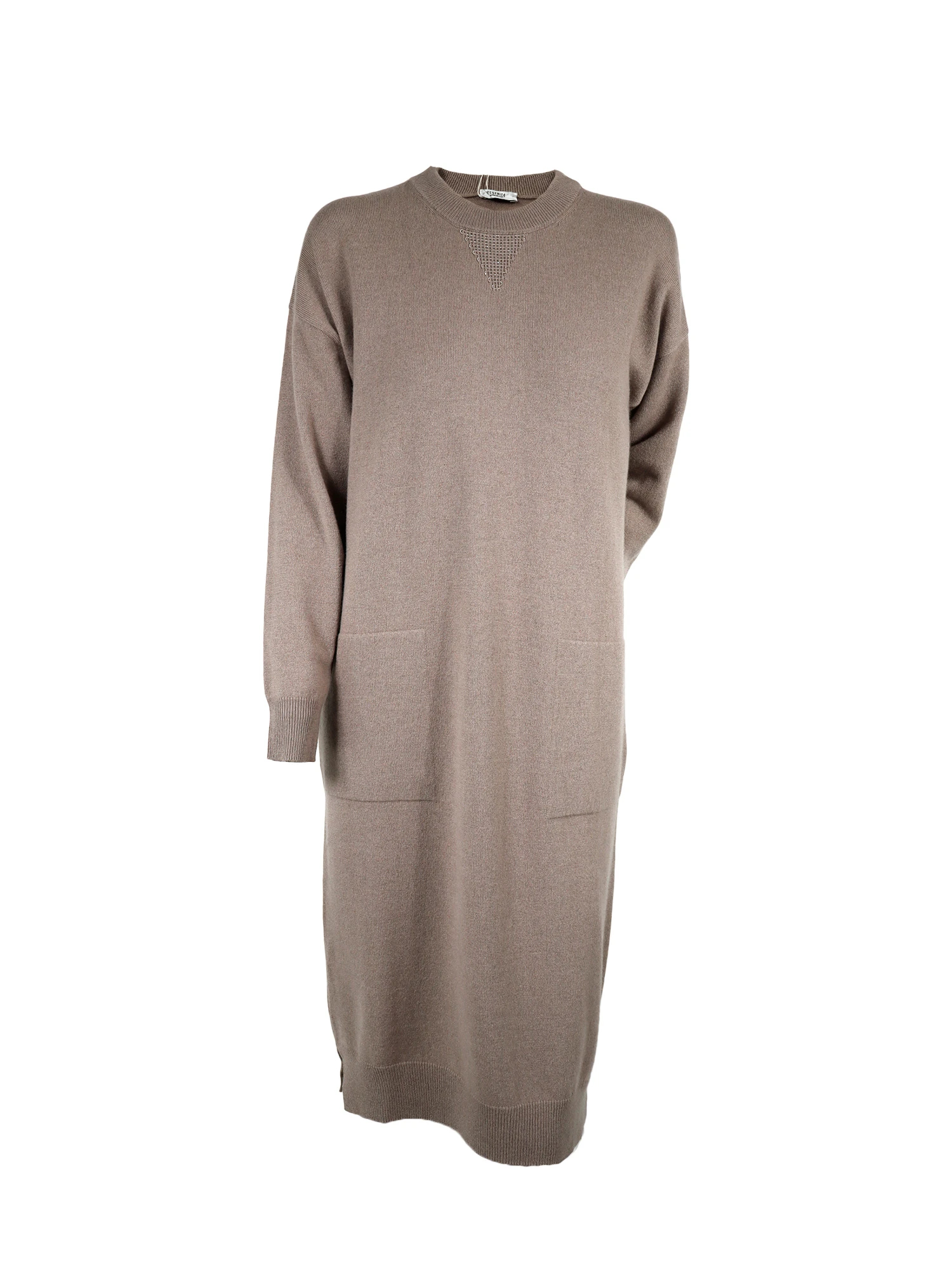 Vガゼットボールチェーンウールシルクカシミヤニットワンピース