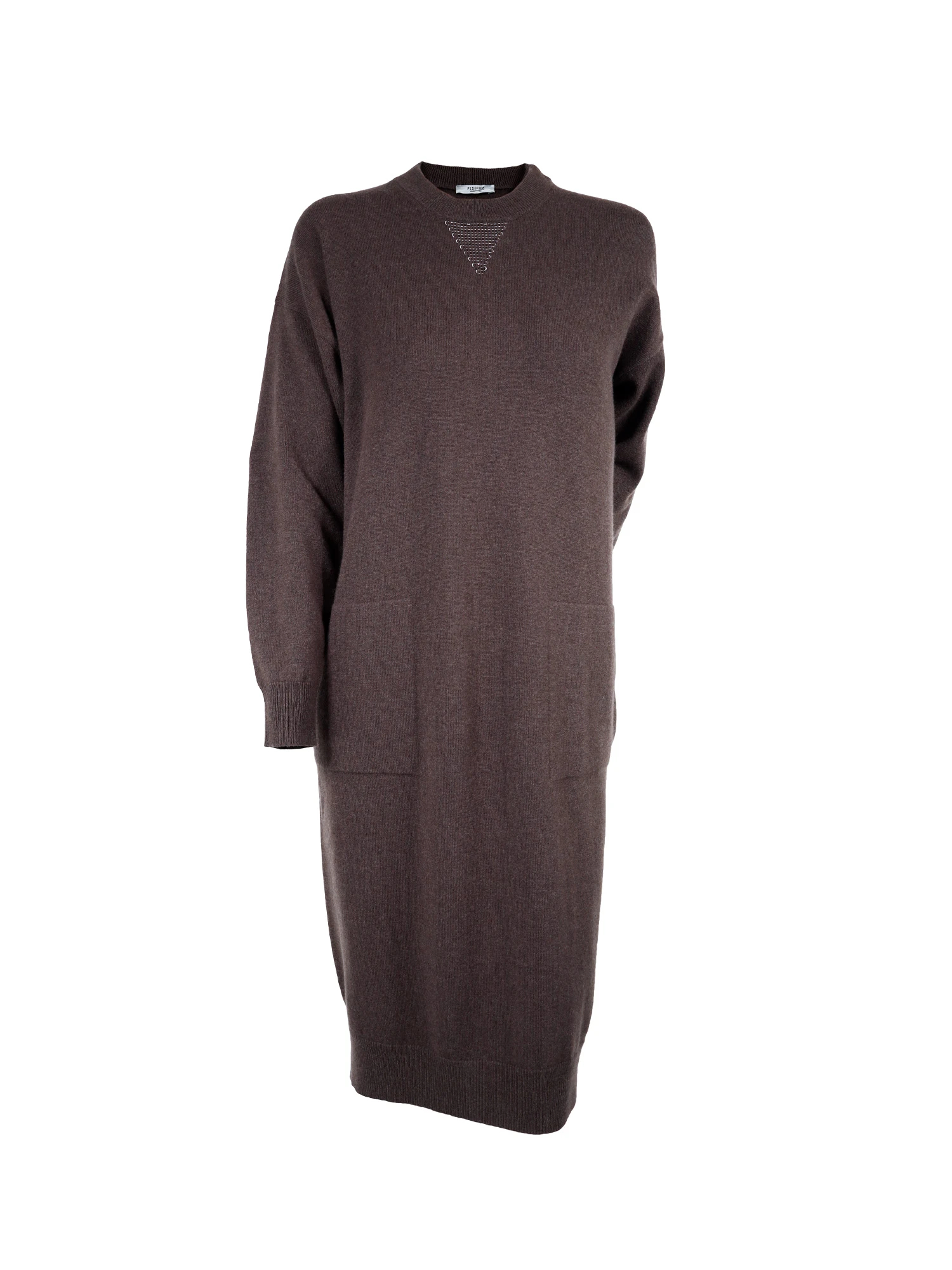 Vガゼットボールチェーンウールシルクカシミヤニットワンピース