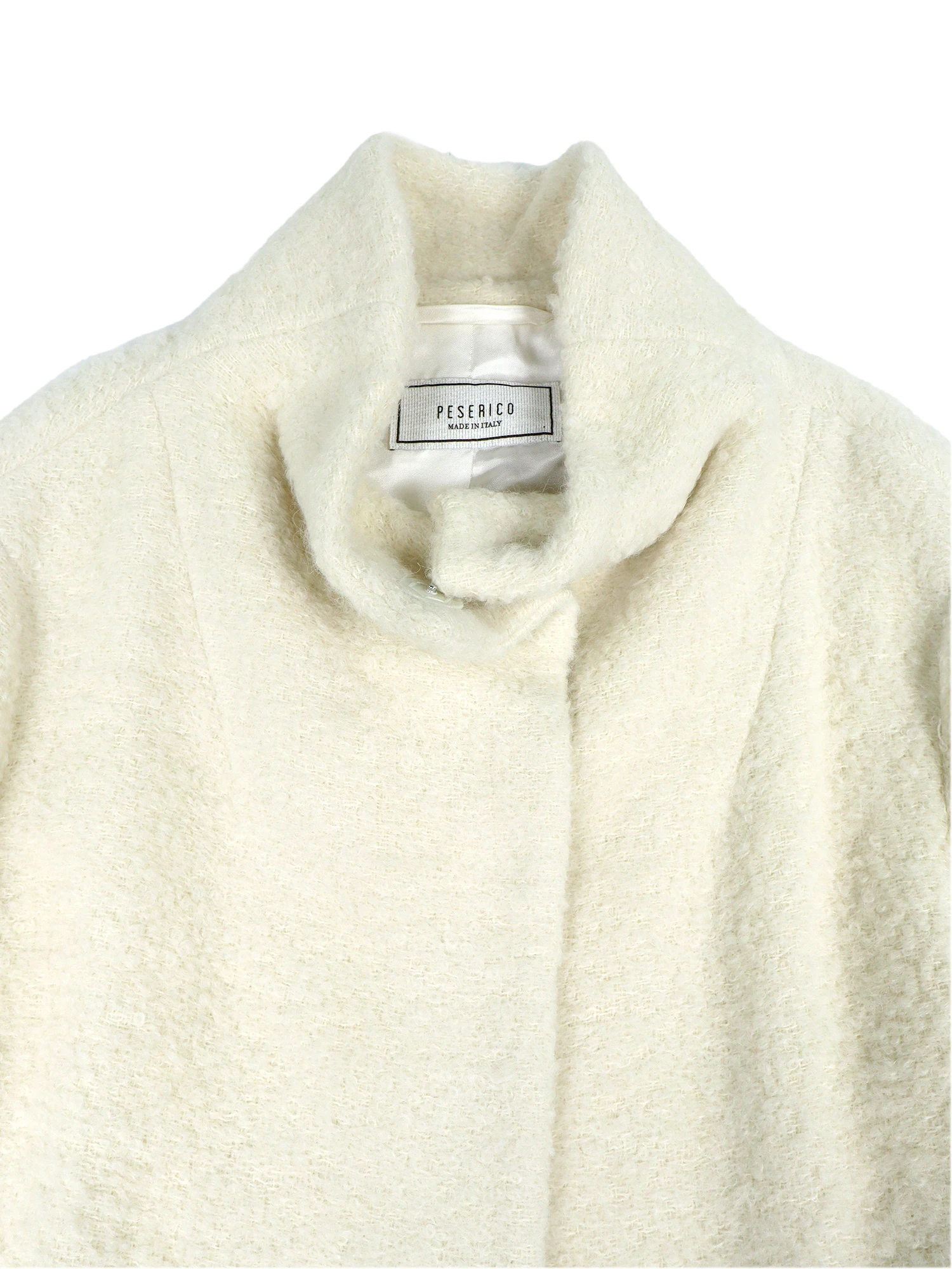 yu-naXSサイズアルパカ毛コートホワイト系 アルパカ混パイルニット七分袖コート / PESERICO（ペセリコ）｜woollen