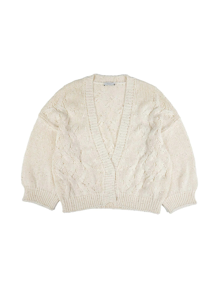 PESERICO(ペセリコ) |スパンコールヤーンコットンVネックショートカーディガン