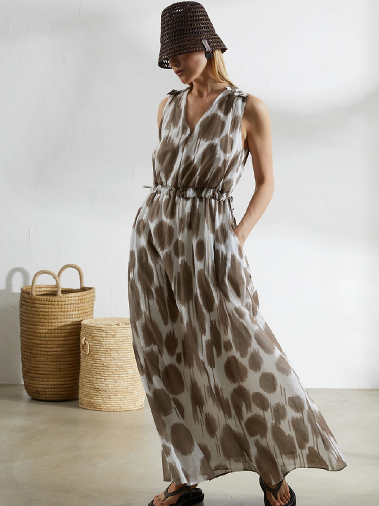 PESERICO(ペセリコ) |コットンガーゼプリントノースリーブワンピース