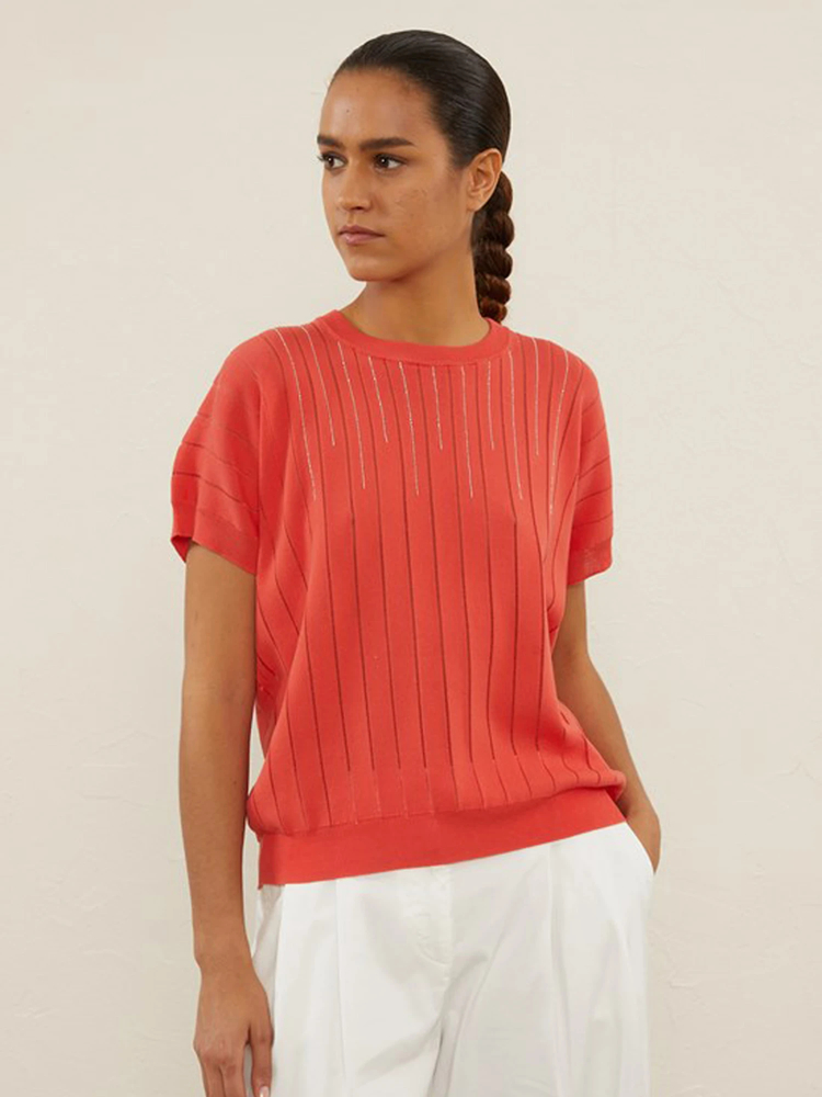 PESERICO(ペセリコ) |ボールチェーン飾り落とし目デザインコットンニット