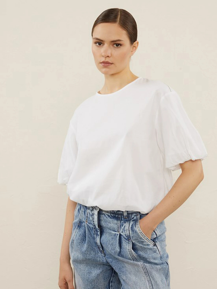 PESERICO(ペセリコ) |コットンガーゼ2枚仕立てバルーンヘムブラウス