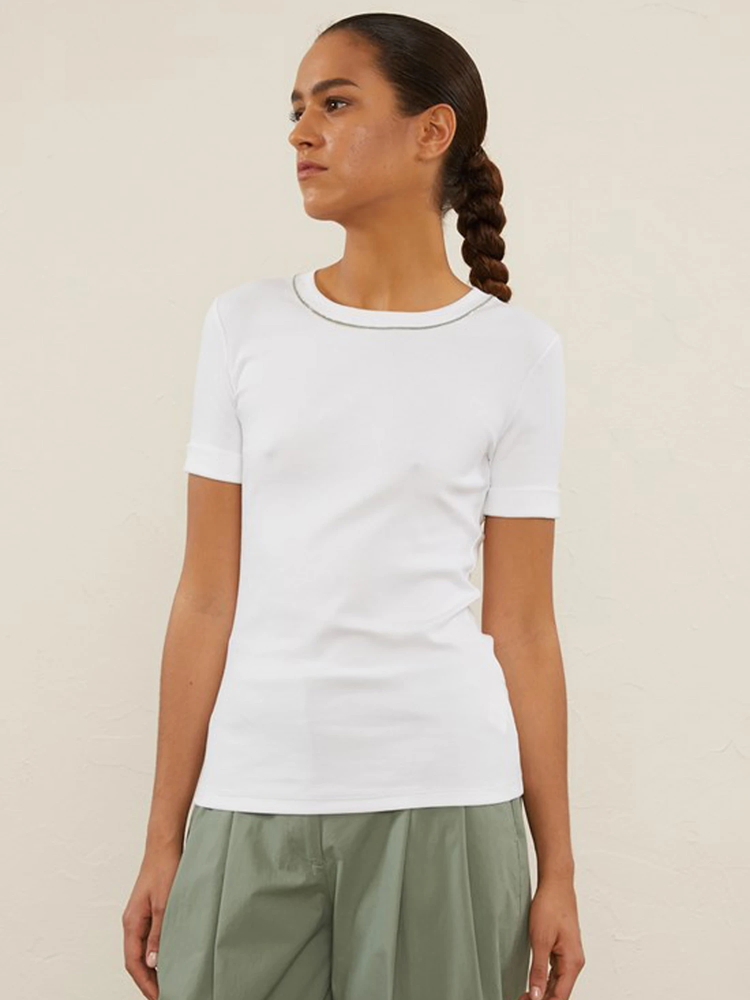 PESERICO(ペセリコ) |コットンリブターンナップスリーブカットソー