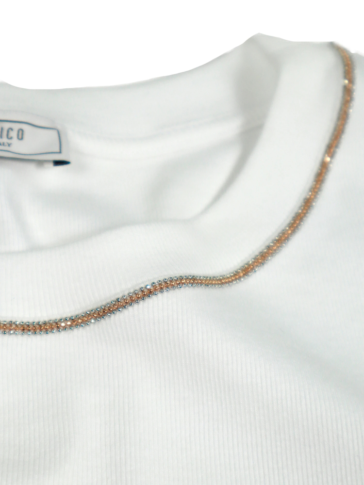 PESERICO(ペセリコ) |コットンリブターンナップスリーブカットソー