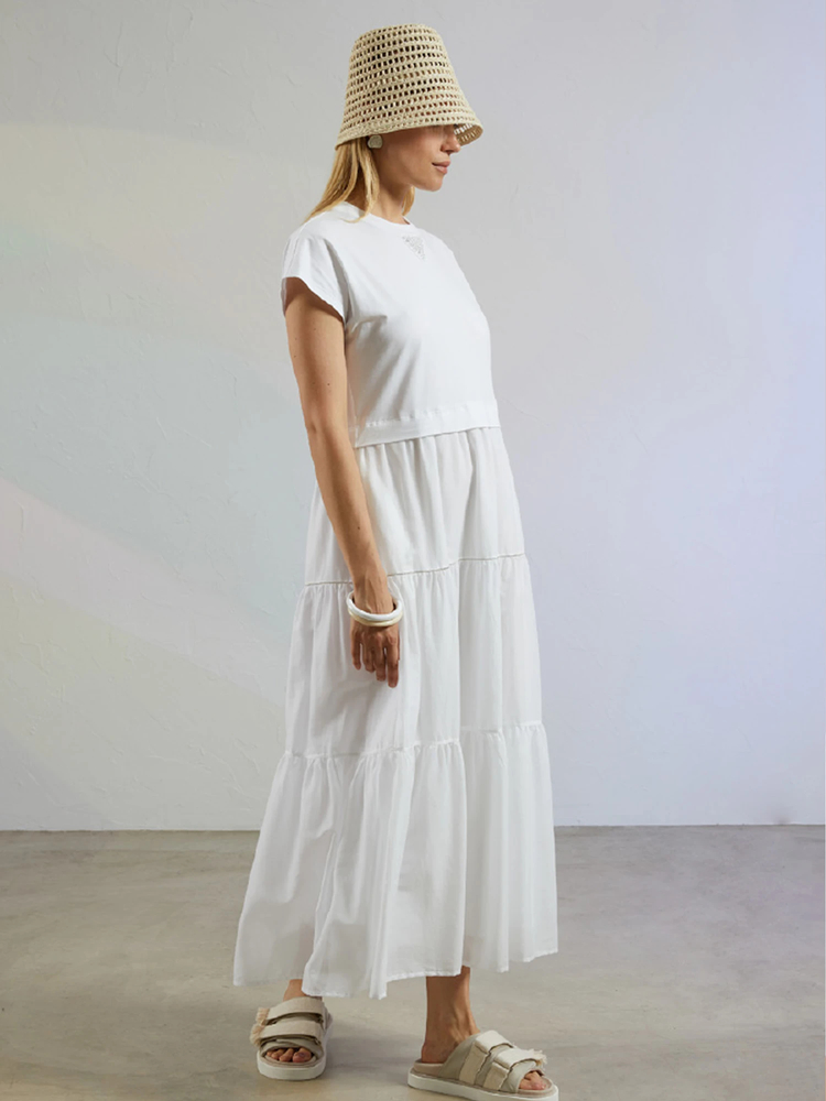 PESERICO(ペセリコ) |コットンジャージー×ガーゼスカートのコンビワンピース