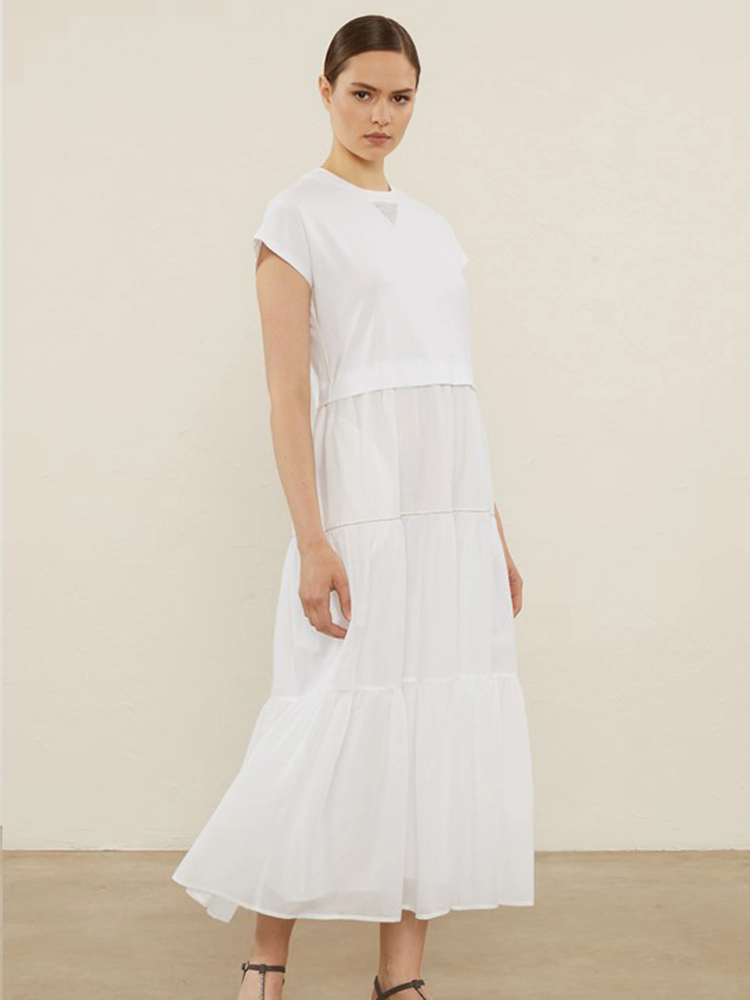 PESERICO(ペセリコ) |コットンジャージー×ガーゼスカートのコンビワンピース