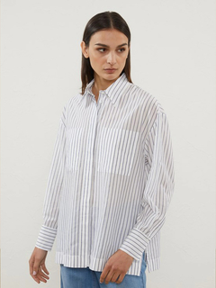PESERICO(ペセリコ) |比翼仕立てストライプコットンシャツ