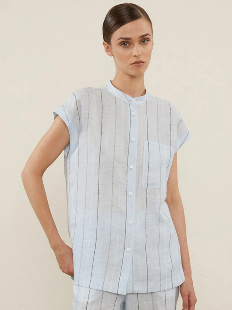 PESERICO(ペセリコ) |ストライプ地フレンチスリーブシャツ