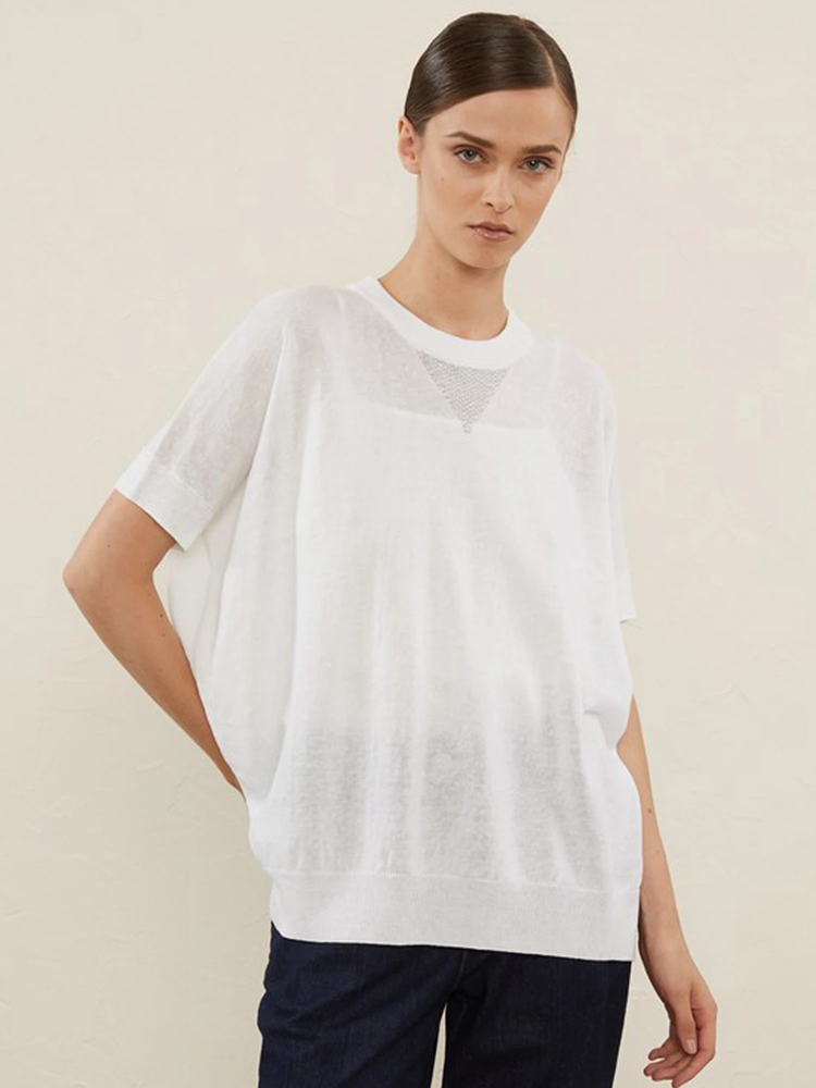 PESERICO(ペセリコ) |麻綿ワイドシルエットフレンチスリーブニット