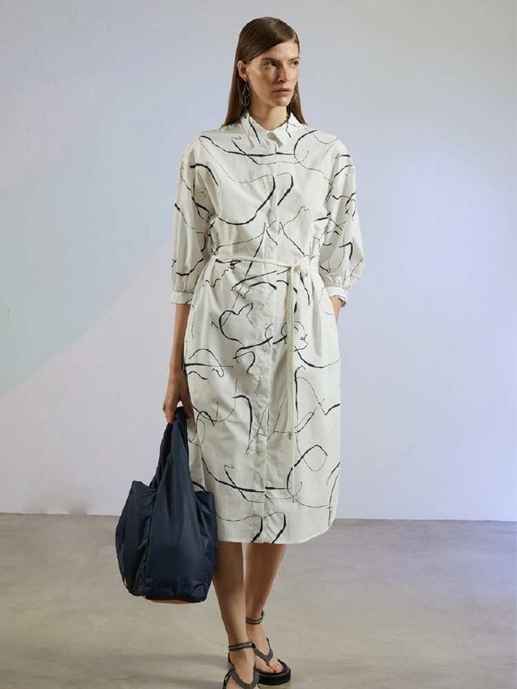 PESERICO(ペセリコ) |コットンプリント地七分袖シャツワンピース