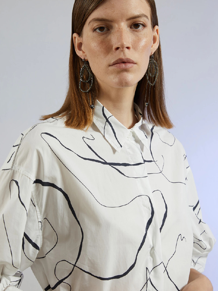 PESERICO(ペセリコ) |コットンプリント地七分袖シャツワンピース