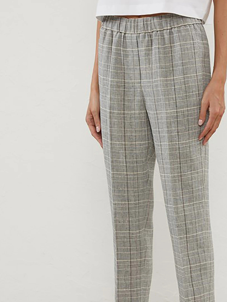 PESERICO(ペセリコ) |ラメ糸混麻チェックスリムパンツ