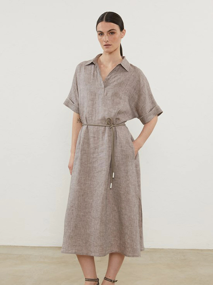 PESERICO(ペセリコ) |サイドスリット麻半袖ワンピース