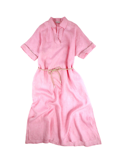 PESERICO(ペセリコ) |サイドスリット麻半袖ワンピース