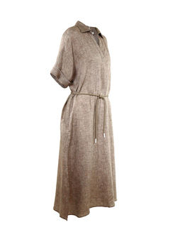 PESERICO(ペセリコ) |サイドスリット麻半袖ワンピース