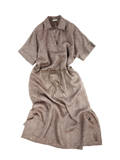 PESERICO(ペセリコ) |サイドスリット麻半袖ワンピース