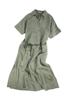 PESERICO(ペセリコ) |サイドスリット麻半袖ワンピース