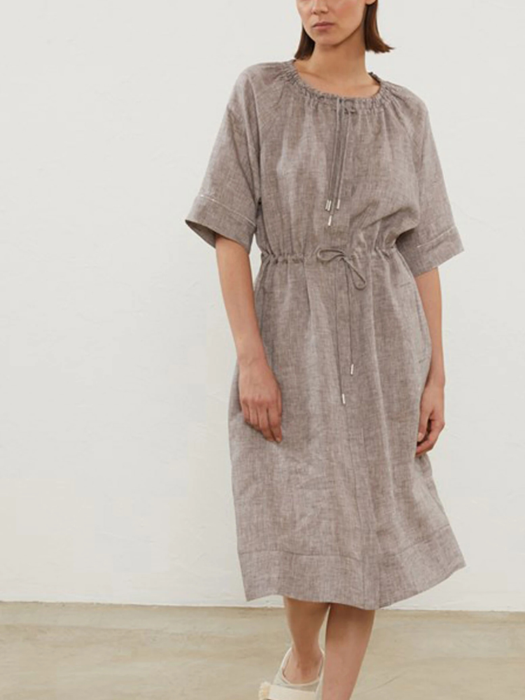 PESERICO(ペセリコ) |襟ダブルリボンデザインドローストリングシャツワンピース