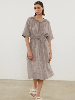 PESERICO(ペセリコ) |襟ダブルリボンデザインドローストリングシャツワンピース