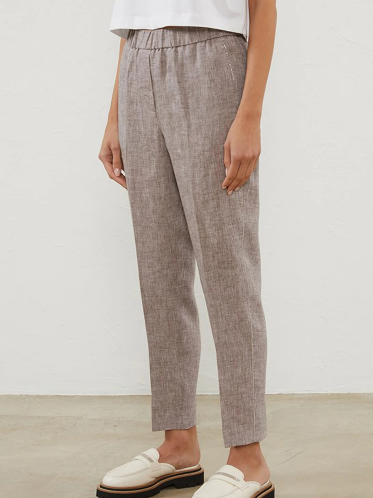 PESERICO(ペセリコ) |サイドボールチェーン麻パンツ