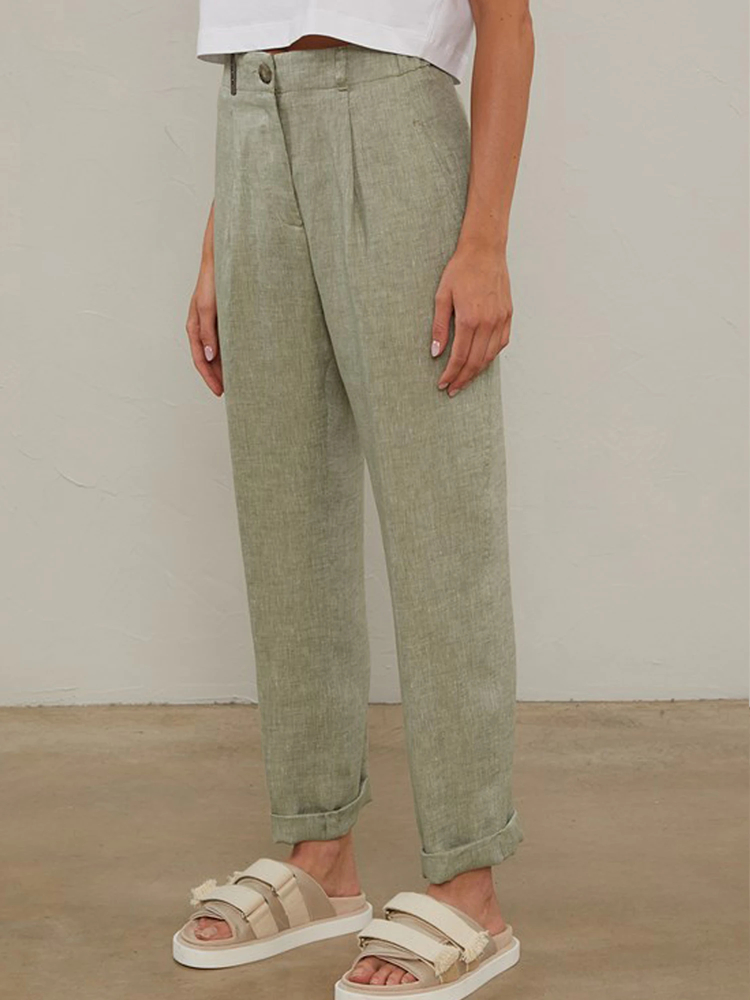 PESERICO(ペセリコ) |ウエストゴム麻テーパードパンツ