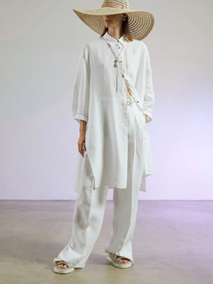 PESERICO(ペセリコ) |サイドスリット麻オーバーロングシャツ