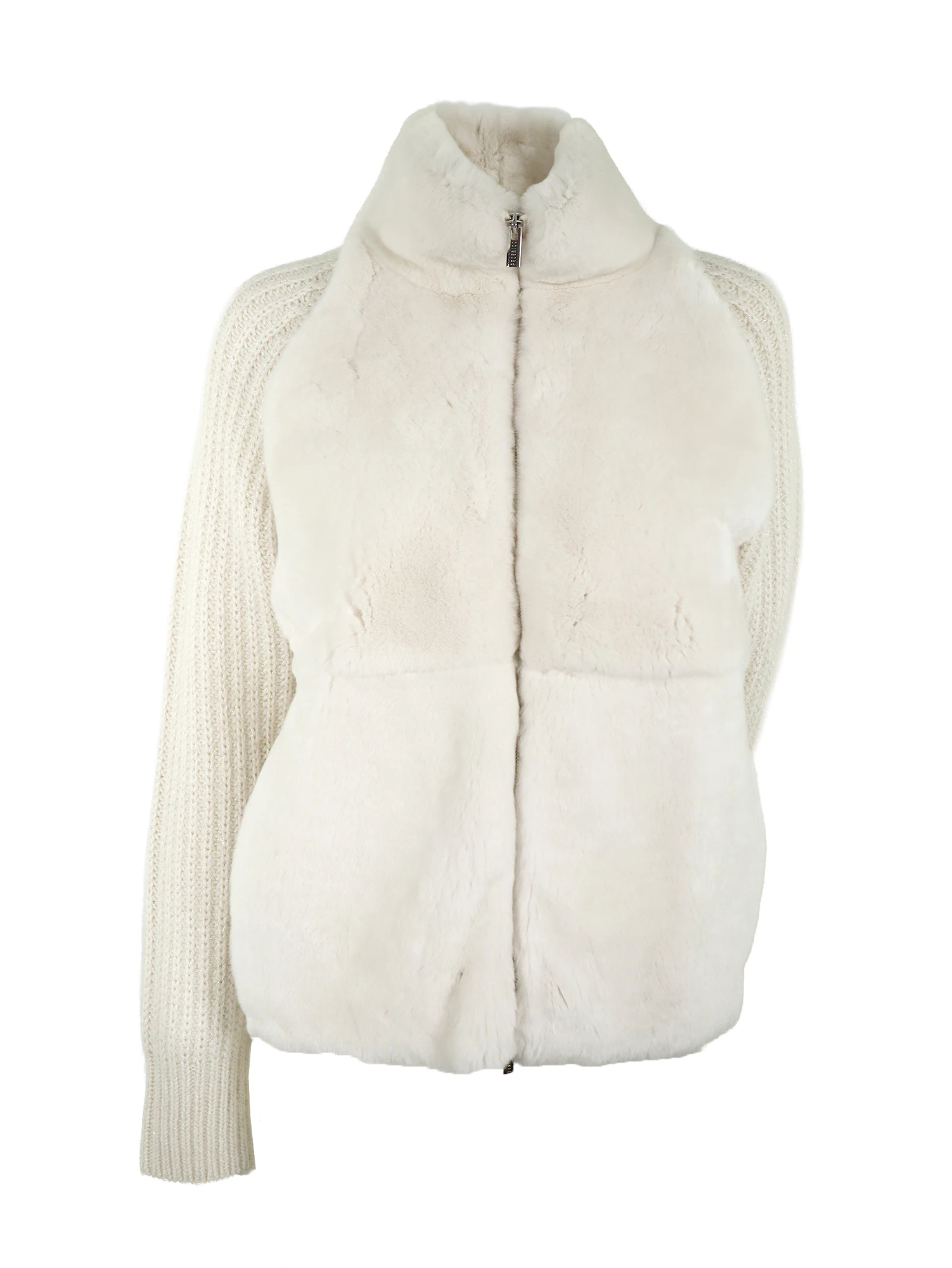 フロントラビットファー装飾 ラメニット ジップアップブルゾン