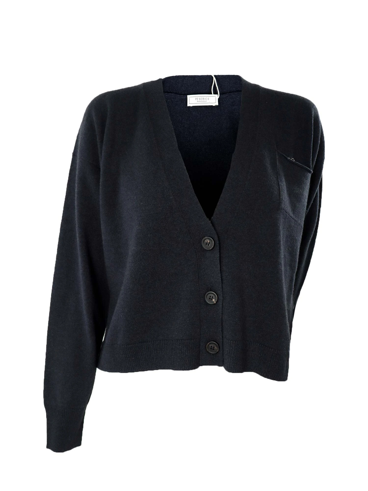 胸ポケットボールチェーン装飾 毛絹カシミヤ Vネックカーディガン