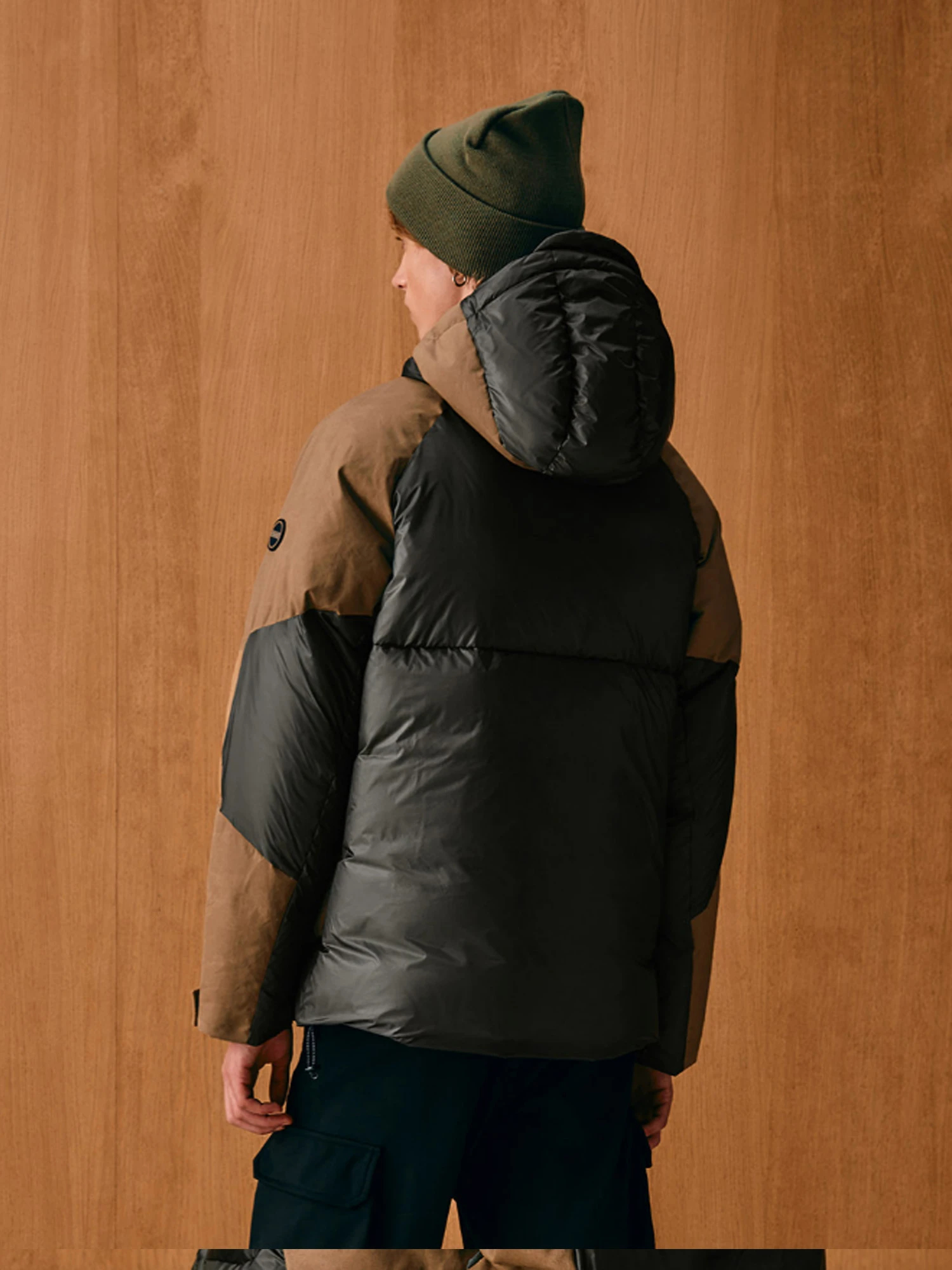 MEN'S】バイザーフードデザインカラーブロックダウンジャケット