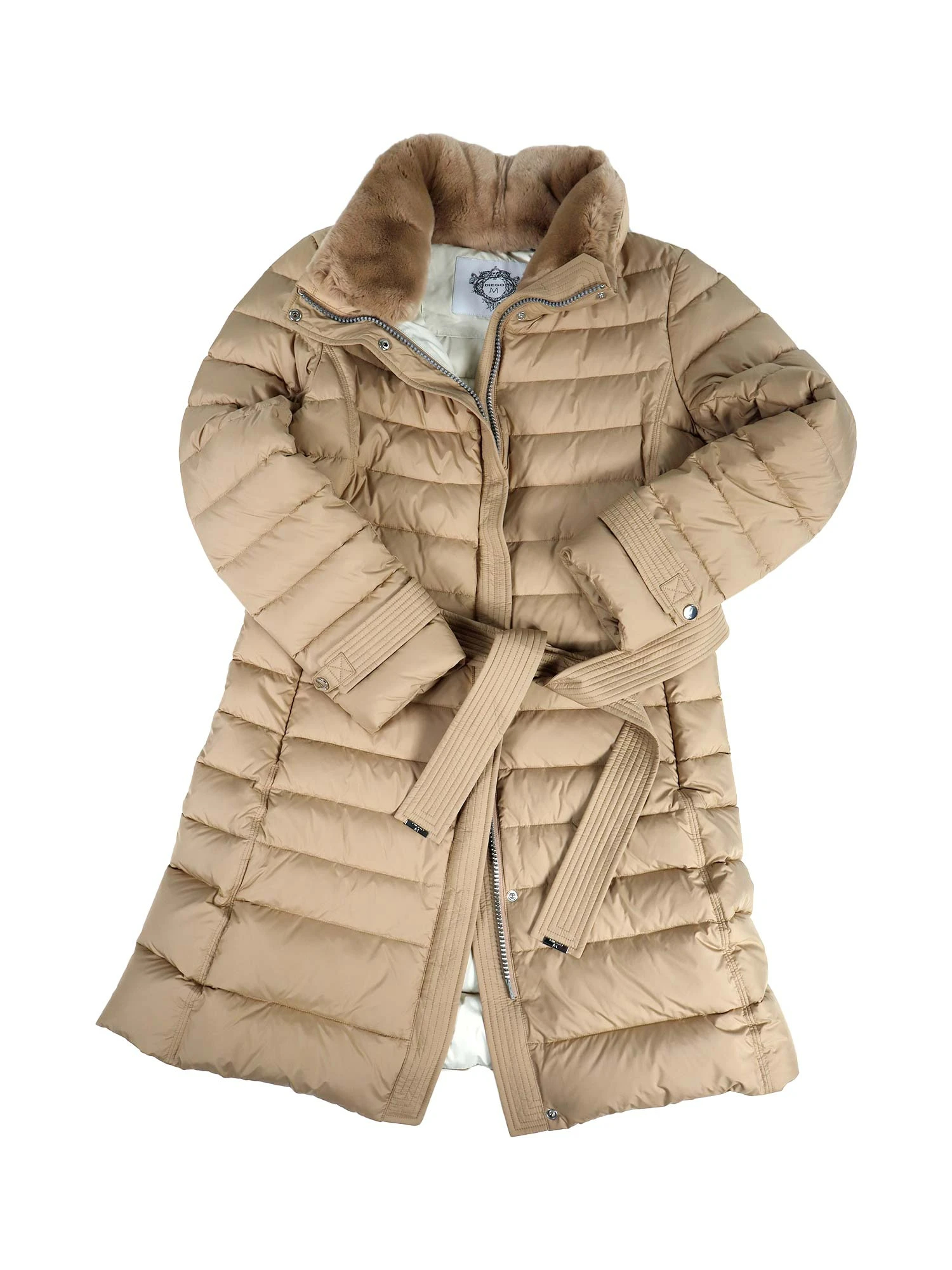 ラビットファー襟ベルト付きダウンコート / DIEGO M（ディエゴエム