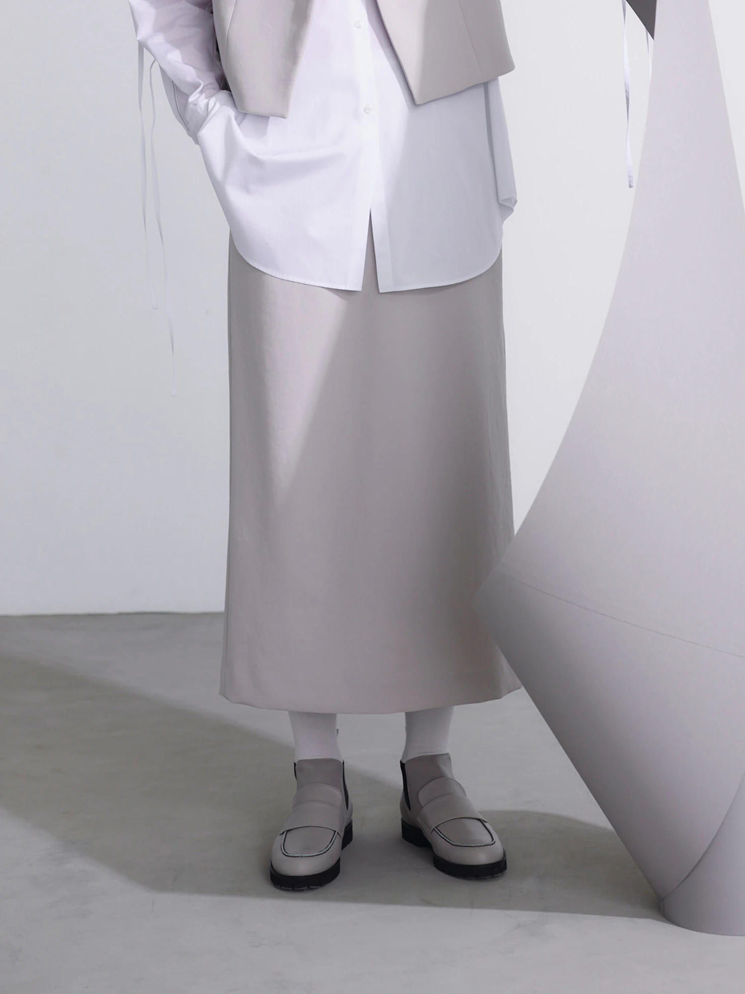 ラインベルトボックススカート / blancvert（ブランベール）｜woollen
