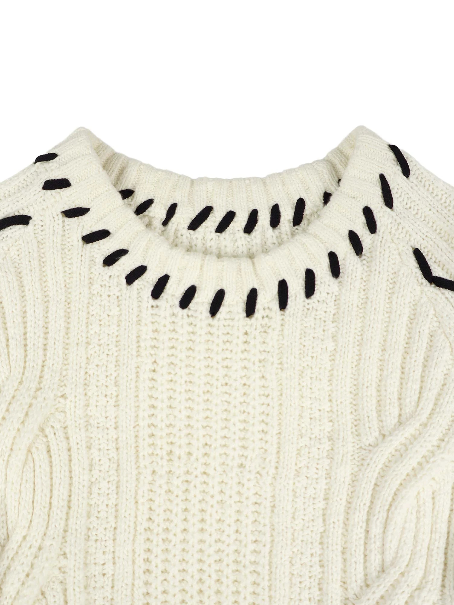 【極美品・現行タグ】45R パール付き　ケーブルニット　アイボリ　M ウール 2025AW 新作】紐通しケーブルニット / blancvert（ブランベール